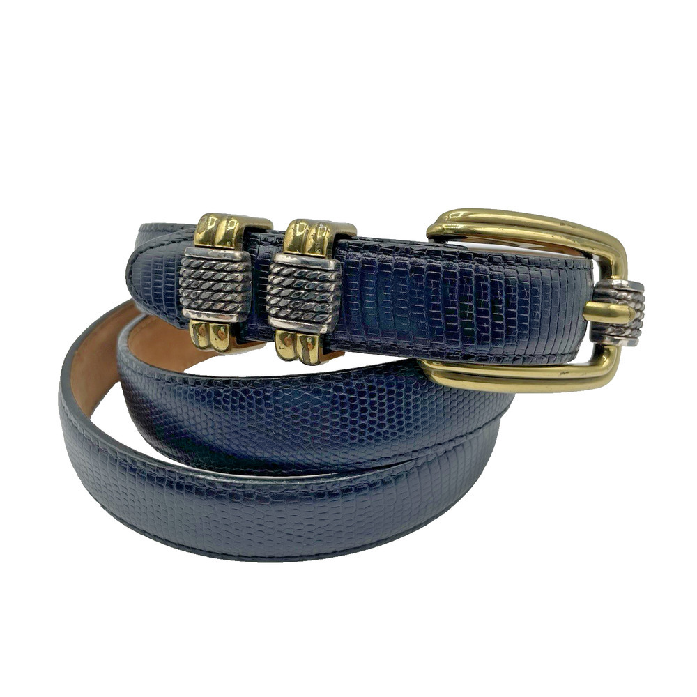 Vintage Brighton Snake Embossed Leather Belt Size XL Black Double Hitch Classic